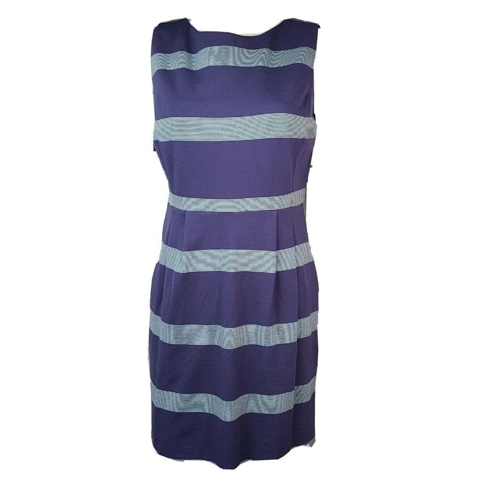 FOSSIL‎ Blue Striped Sleeveless Pleated Zipper Zip Up Back Dress Womens Size 12
